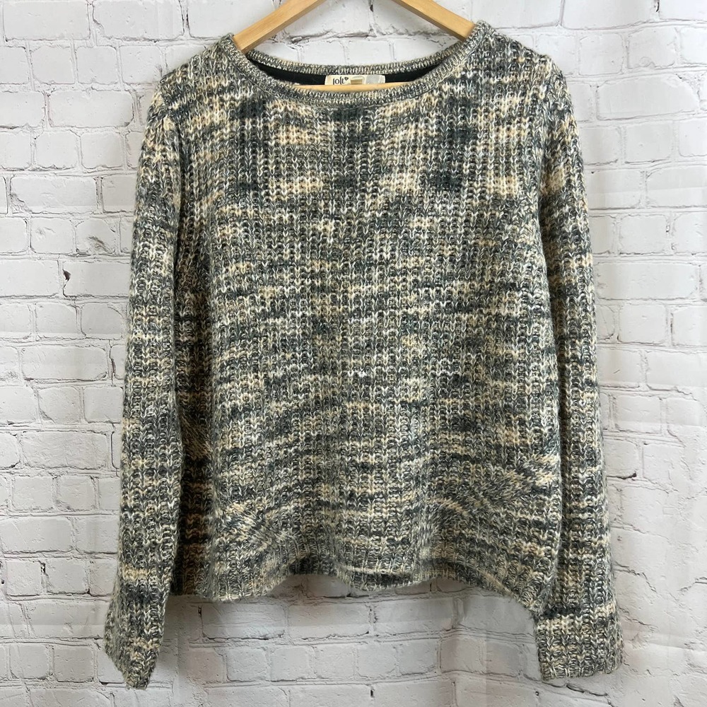 Jolt Shaggy Large  Knit Cropped Long Sleeve Sweater Grey/Cream Women’s Large Y2K